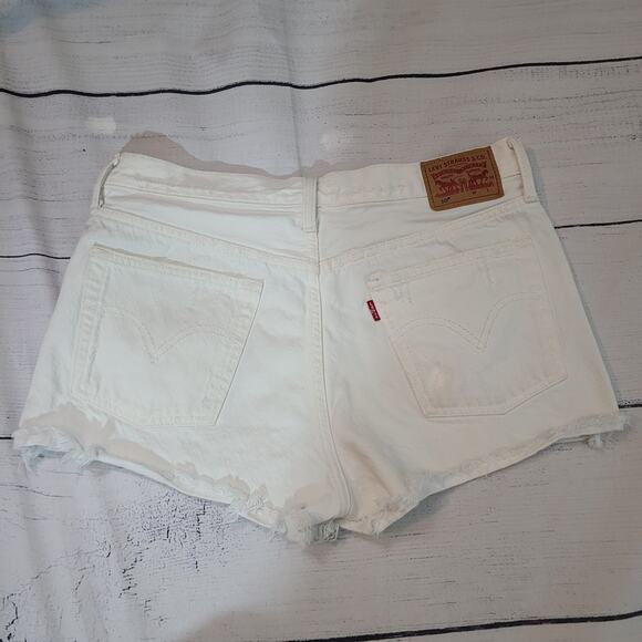 Levi's 501 Size 30  White Cut Off Light Distressed Jean Shorts Button Fly - Picture 2 of 12